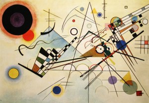 "Composition VIII" 1923 year Oil on canvas 140х201 sm  New York, The Solomon R. Guggenheim Museum From- wassilykandinsky.net