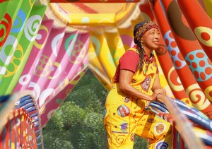 Pacita on the Alkaff Bridge in Singapore.  She painted it!