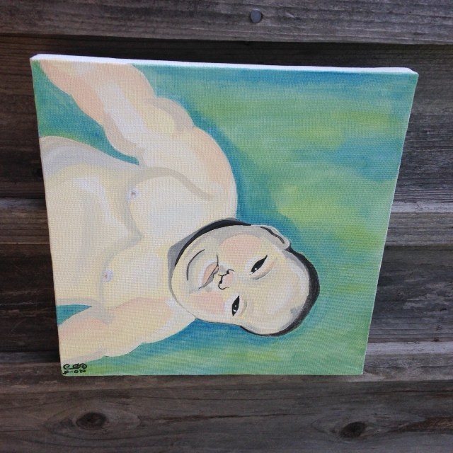 Side-View Fat Baby- Tribute to Marlene Dumas Linda Cleary 2014 Acrylic on Canvas