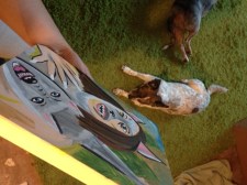 Painting on wood panel!  I love painting on wood…such a smooth surface.  Also, here are my two useless painting assistants.