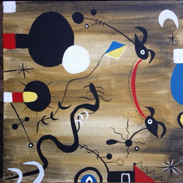 Pájaros en Vuelo (Birds in Flight)- Tribute to Joan Miro Linda Cleary 2014 Acrylic on canvas