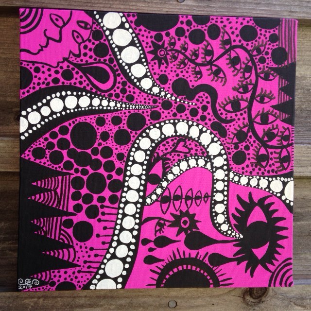 "My mind was wandering at dinner"- Tribute to Yayoi Kusama Linda Cleary 2014 Acrylic on canvas