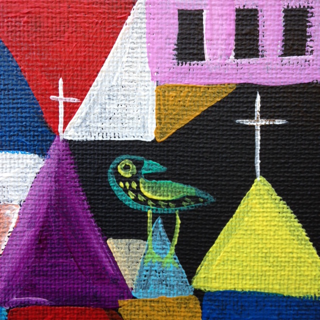 Close-up Churches, Sun and Moon- Tribute to Paul Klee Linda Cleary 2014 Acrylic on canvas