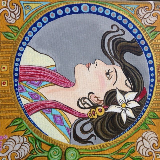 Springtime- Tribute to Alphonse Mucha Linda Cleary 2014 Acrylic on canvas