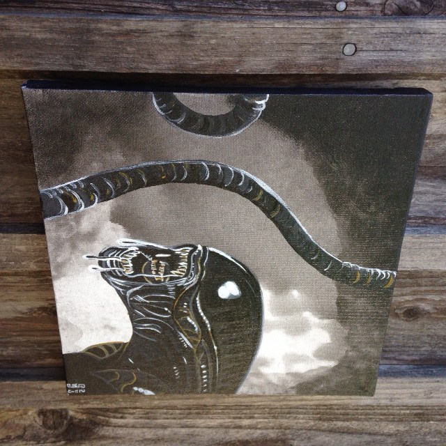 Side-View A.L.I.E.N.- Tribute to H.R. Giger Linda Cleary 2014 Acrylic on Canvas