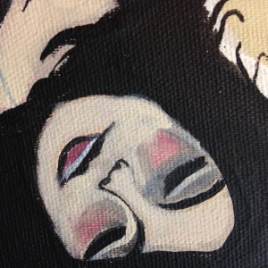 Close-up Girl in striped stockings- Tribute to Egon Schiele- Linda Cleary 2014 Acrylic on canvas