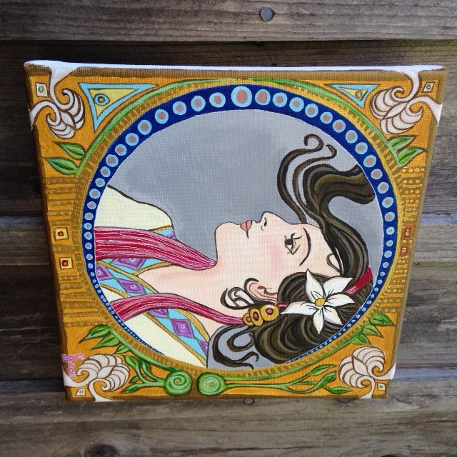 Side-View Springtime- Tribute to Alphonse Mucha Linda Cleary 2014 Acrylic on canvas