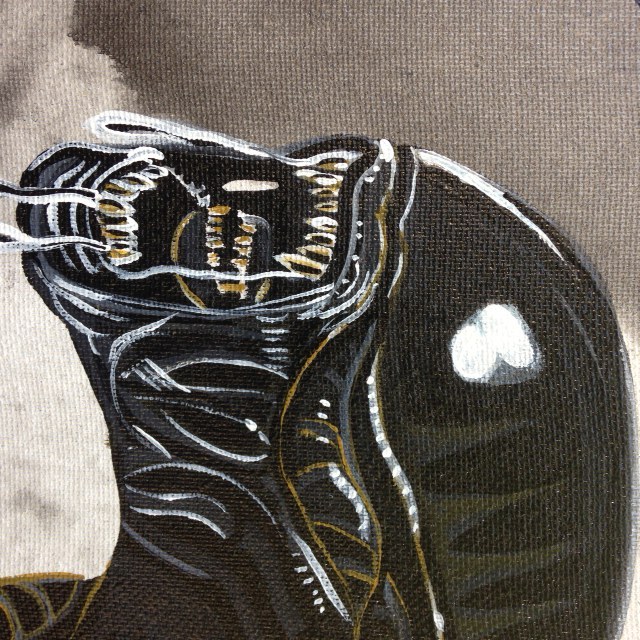 Close-Up A.L.I.E.N.- Tribute to H.R. Giger Linda Cleary 2014 Acrylic on Canvas