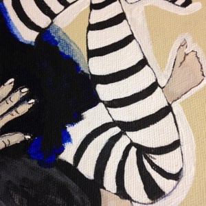 Close- up Girl in striped stockings- Tribute to Egon Schiele- Linda Cleary 2014 Acrylic on canvas