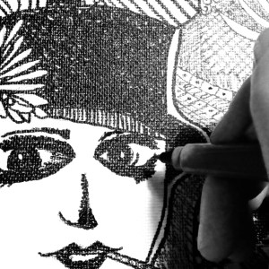 Had to have a woman in a hat!  The cigarette came later when I was in some sort of fevered trance. ;)