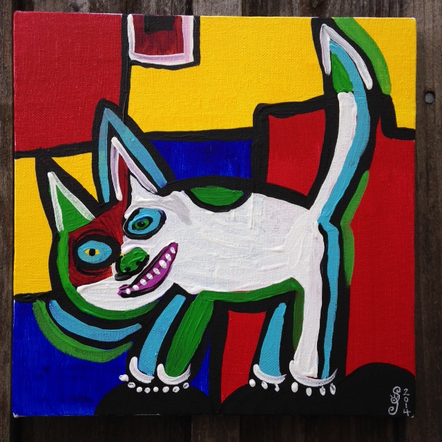 Taco Man- Tribute to Karel Appel Linda Cleary 2014 Acrylic on Canvas