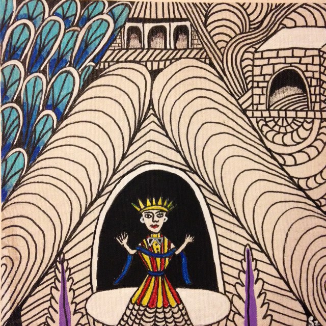 Untitled (Madonna in Tunnel)- Tribute to Martin Ramirez Linda Cleary 2014 Pen/Ink & Acrylic on Canvas