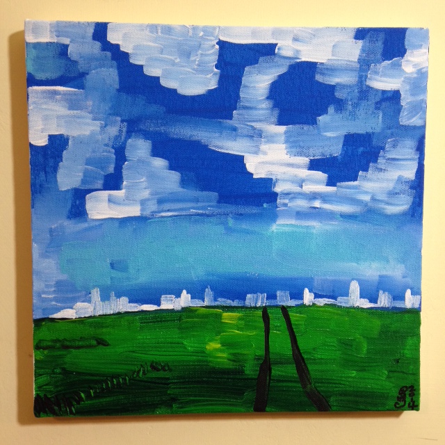 Country meets City- Tribute to Nicolas de Staël Linda Cleary 2014 Acrylic on Canvas