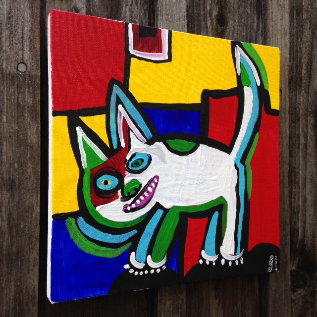 Side-View Taco Man- Tribute to Karel Appel Linda Cleary 2014 Acrylic on Canvas