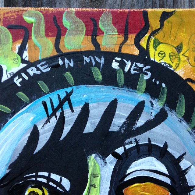 Close-Up 1 There are Secrets under Me and My Puppet- Tribute to Jean Michel Basquiat Linda Cleary 2014 Acrylic/Pen/Paper/Glue on Canvas