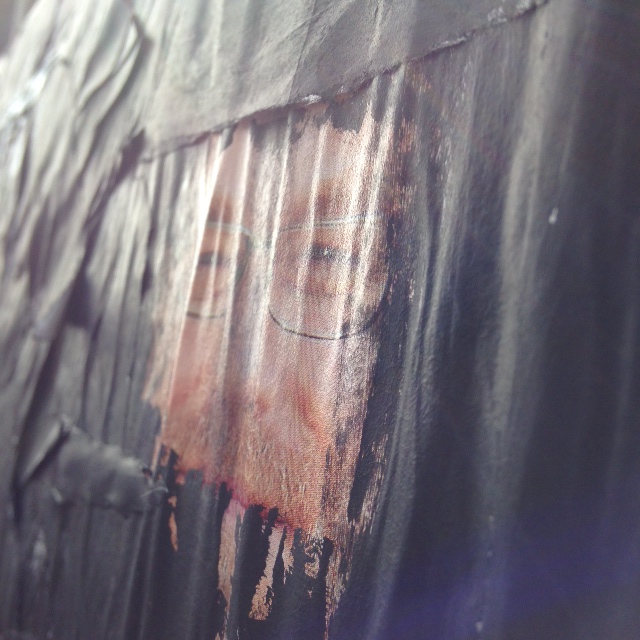 Close-Up 3 Rest In Peace PSH- Tribute to Robert Rauschenberg Linda Cleary 2014 Acrylic/Newspaper on Foam board and wood panel