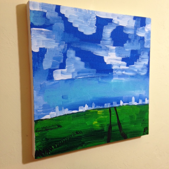 Side-View Country meets City- Tribute to Nicolas de Staël Linda Cleary 2014 Acrylic on Canvas