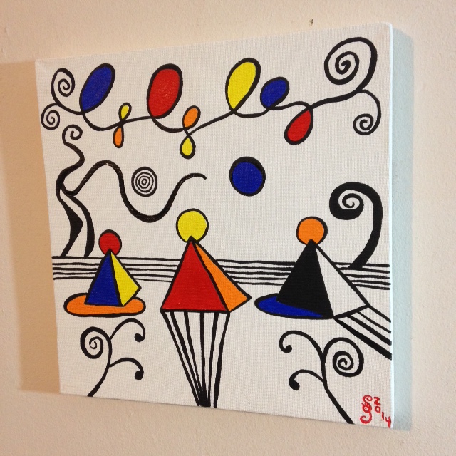 Side-View Magical Pyramids- Tribute to Alexander Calder Linda Cleary 2014 Acrylic on canvas