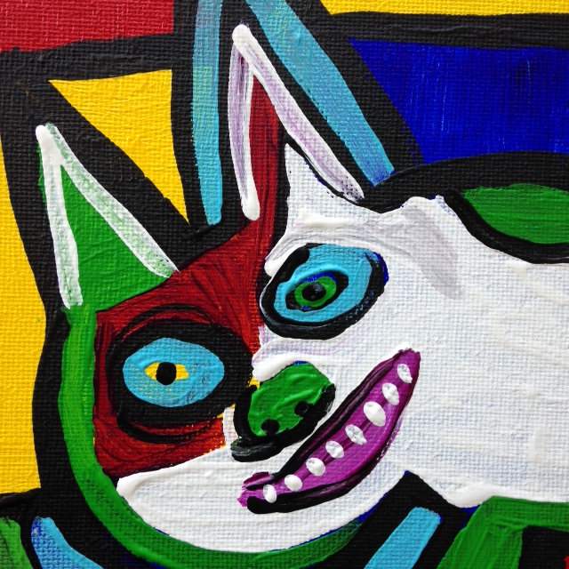 Close-Up 1 Taco Man- Tribute to Karel Appel Linda Cleary 2014 Acrylic on Canvas