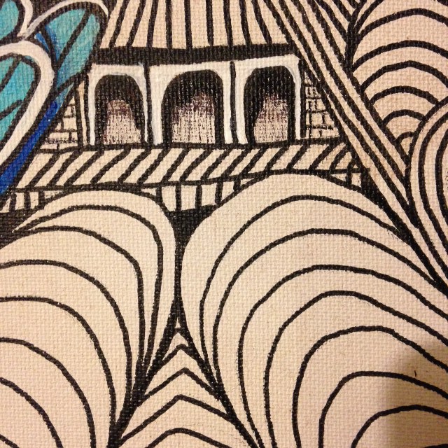 Close-Up 1 Untitled (Madonna in Tunnel)- Tribute to Martin Ramirez Linda Cleary 2014 Pen/Ink & Acrylic on Canvas