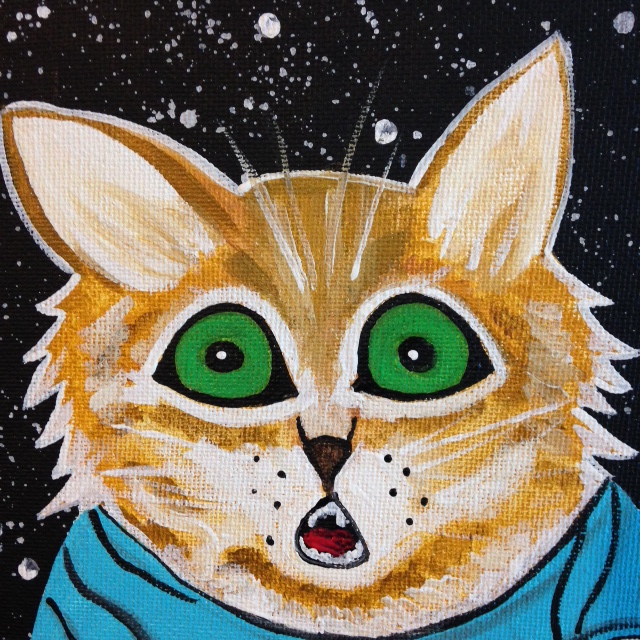 Close-Up 1 Keyboard Cat- Tribute to Louis Wain Linda Cleary 2014 Acrylic on Canvas 