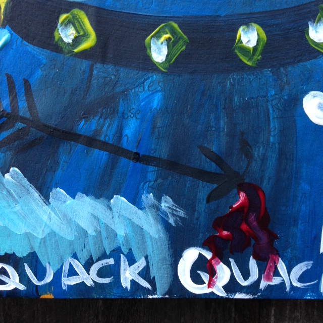 Close-Up 4 There are Secrets under Me and My Puppet- Tribute to Jean Michel Basquiat Linda Cleary 2014 Acrylic/Pen/Paper/Glue on Canvas