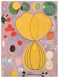 "Group IV, No. 7, Adulthood" shows that Hilma af Klint was working with abstract imagery years before painters like Kandinsky. (NYtimes)