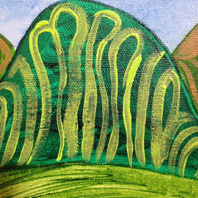 Close-Up 2 The Hills in my picture in my mind- Tribute to Joseph Yoakum Linda Cleary 2014 Acrylic on Canvas
