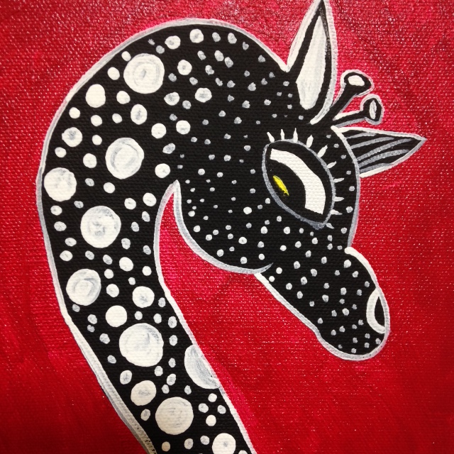 Close-Up 1 Antelope and Giraffe- Tribute to Edward Tingatinga Linda Cleary 2014 Acrylic on Canvas