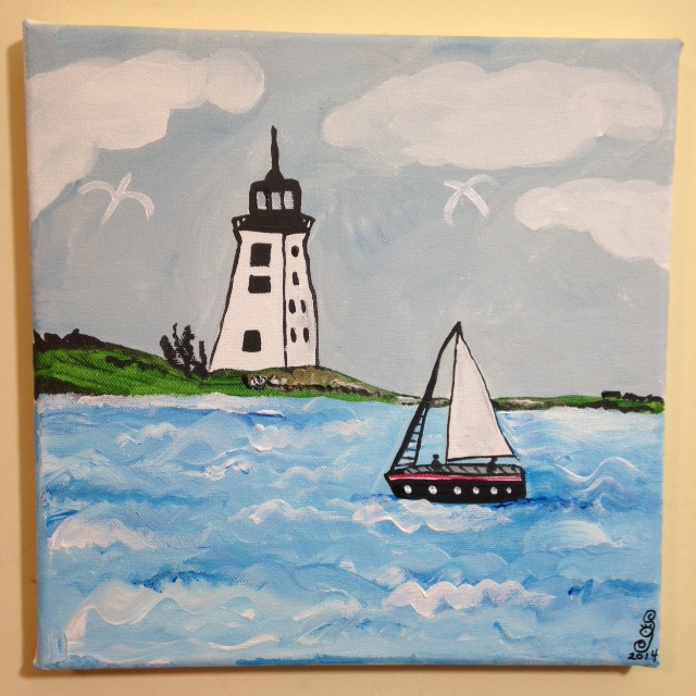 Sailing by the lighthouse- Tribute to Alfred Wallis Linda Cleary 2014 Acrylic on Canvas