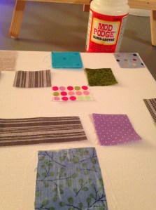 Mod-Podging fabric!  Relaxing actually...
