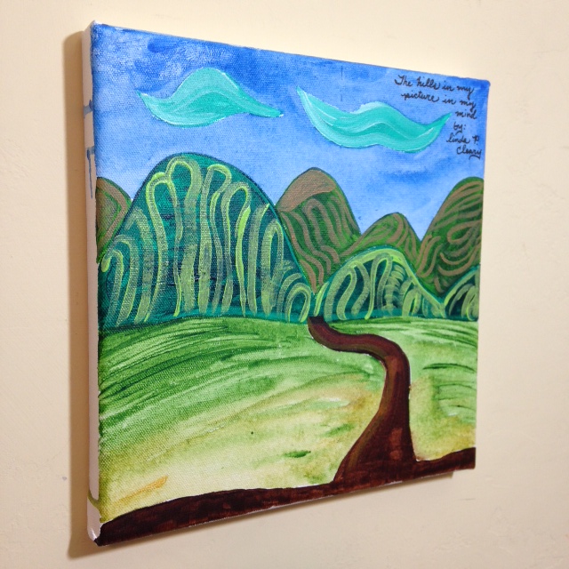Side-View The Hills in my picture in my mind- Tribute to Joseph Yoakum Linda Cleary 2014 Acrylic on Canvas
