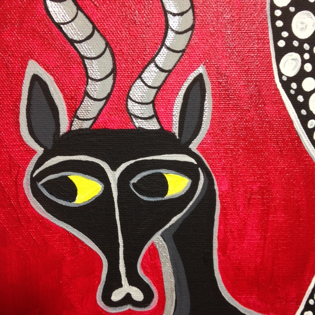 Close-Up 2 Antelope and Giraffe- Tribute to Edward Tingatinga Linda Cleary 2014 Acrylic on Canvas