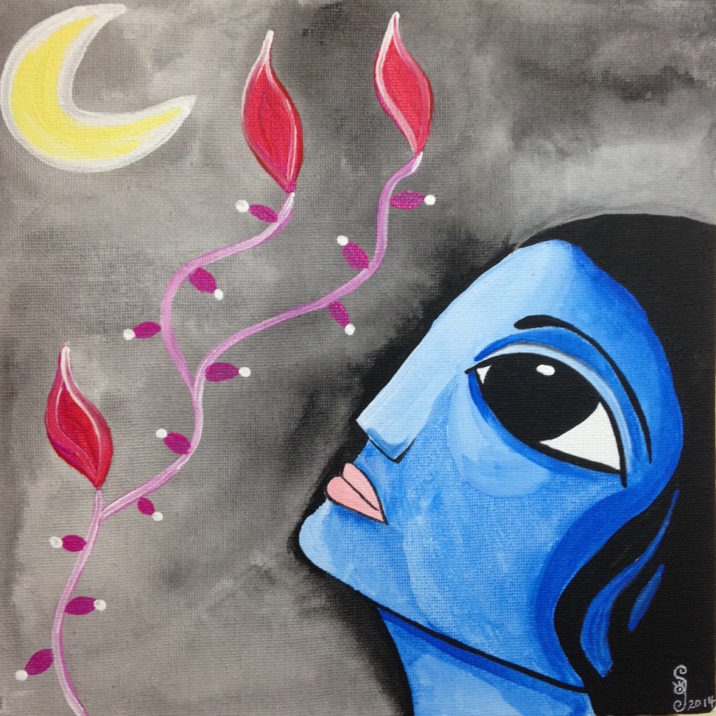 Krishna Moon- Tribute to Sekhar Roy Linda Cleary 2014 Acrylic on Canvas
