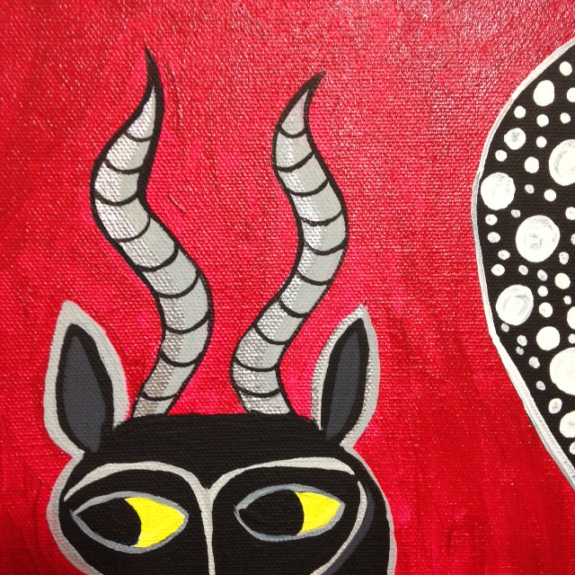 Close-Up 3 Antelope and Giraffe- Tribute to Edward Tingatinga Linda Cleary 2014 Acrylic on Canvas