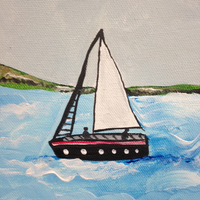 Close-Up 1 Sailing by the lighthouse- Tribute to Alfred Wallis Linda Cleary 2014 Acrylic on Canvas