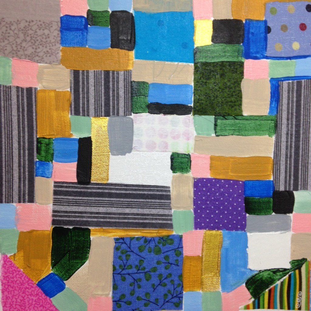 Collage 1- Tribute to Anne Ryan Linda Cleary 2014 Fabric, glue and Acrylic on Canvas