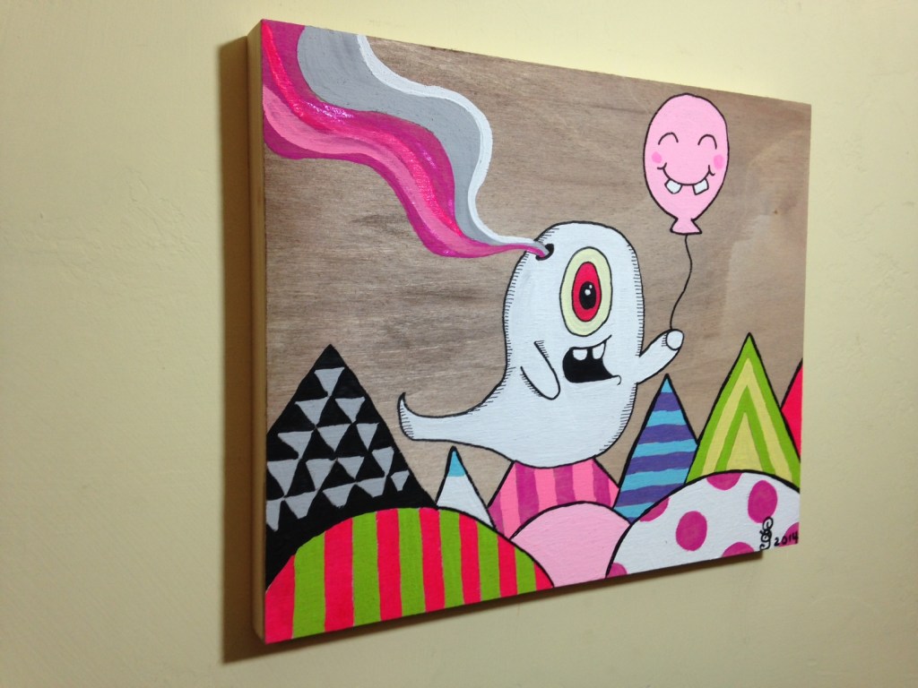 Side-View Ghost Dude- Tribute to Buff Monster Linda Cleary 2014 Acrylic on Wood Panel