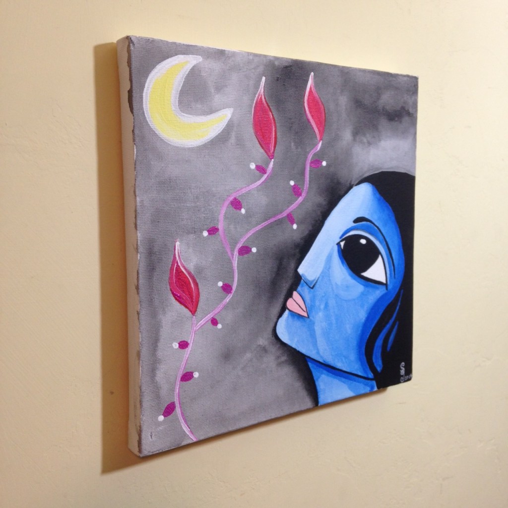 Side-View Krishna Moon- Tribute to Sekhar Roy Linda Cleary 2014 Acrylic on Canvas