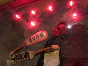 Detail from Lynch's painting- Some of his paintings are 400-500 lbs!  To accommodate wiring, wood, etc.  Crazy huh?