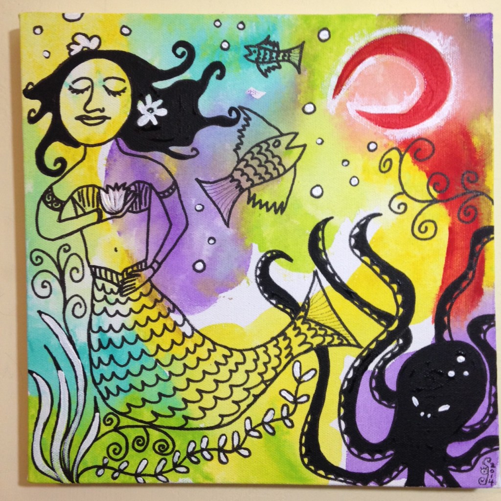 Sirena Luna Roja- Tribute to Clara Ledesma Linda Cleary 2014 Acrylic, Pen & Ink on Canvas