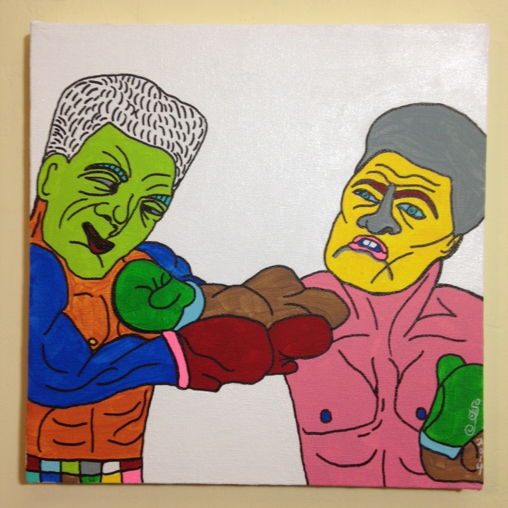 Round 8 Knockout- Tribute to Tomoyuki Shinki Linda Cleary 2014 Acrylic, Pen & Ink on Canvas