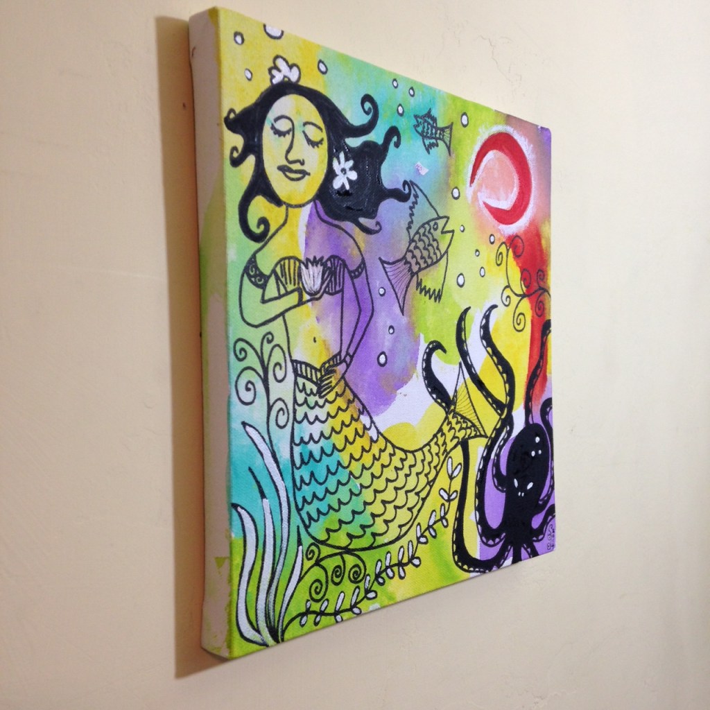 Side-View Sirena Luna Roja- Tribute to Clara Ledesma Linda Cleary 2014 Acrylic, Pen & Ink on Canvas