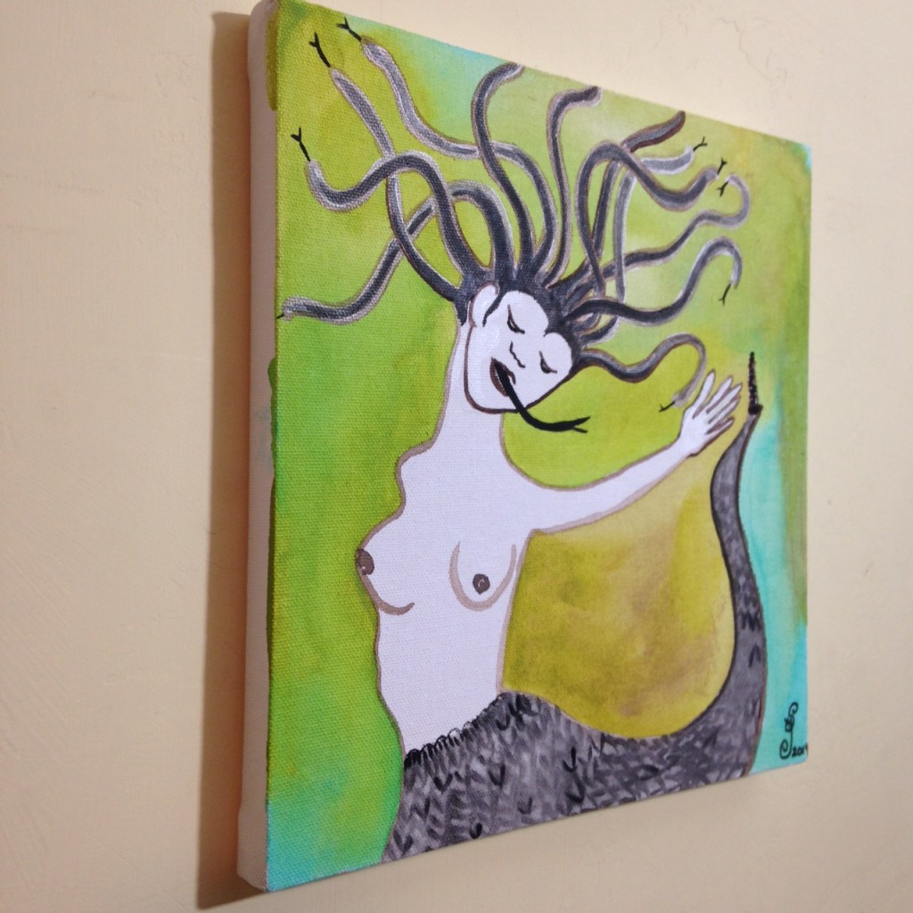 Side-View Medusa- Tribute to Leonor Fini Linda Cleary 2014 Acrylic on Canvas