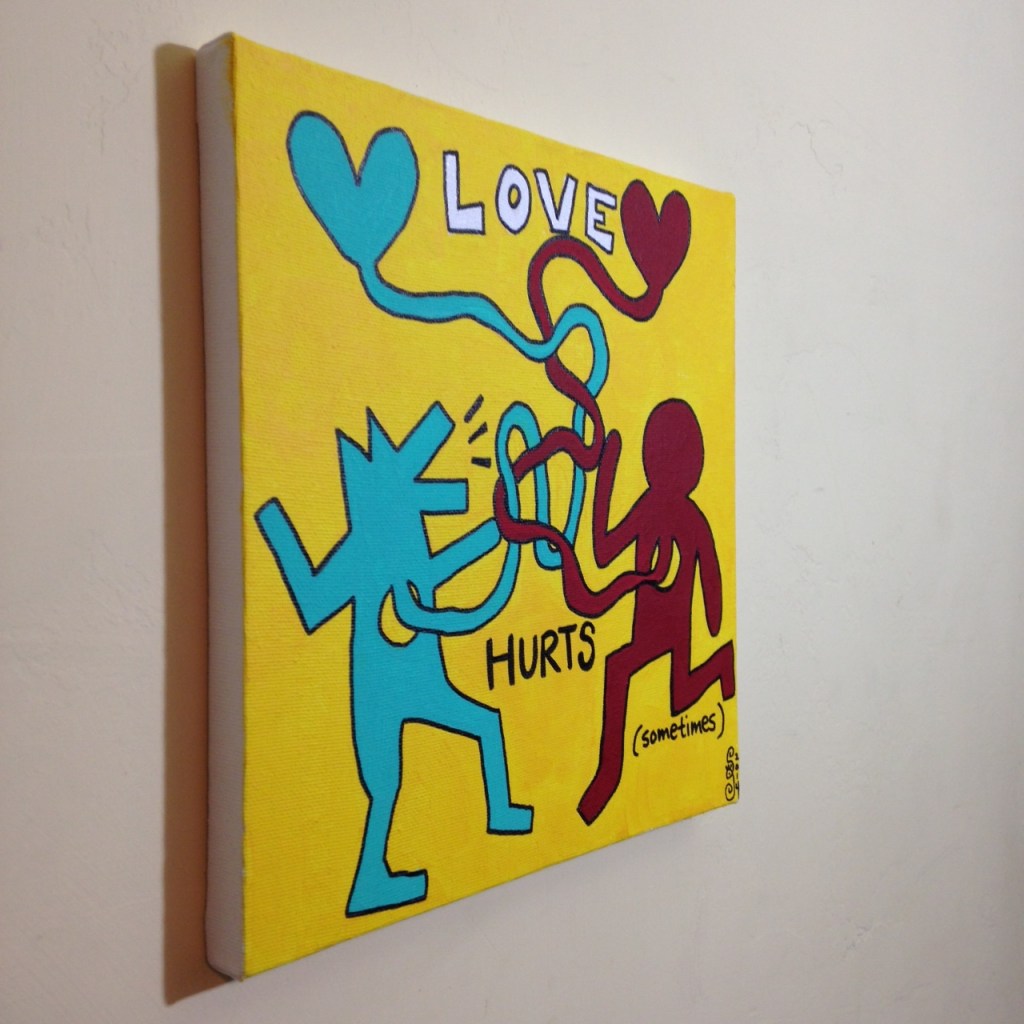 Side-View Love Hurts (Sometimes)- Tribute to Keith Haring Linda Cleary 2014 Acrylic on Canvas