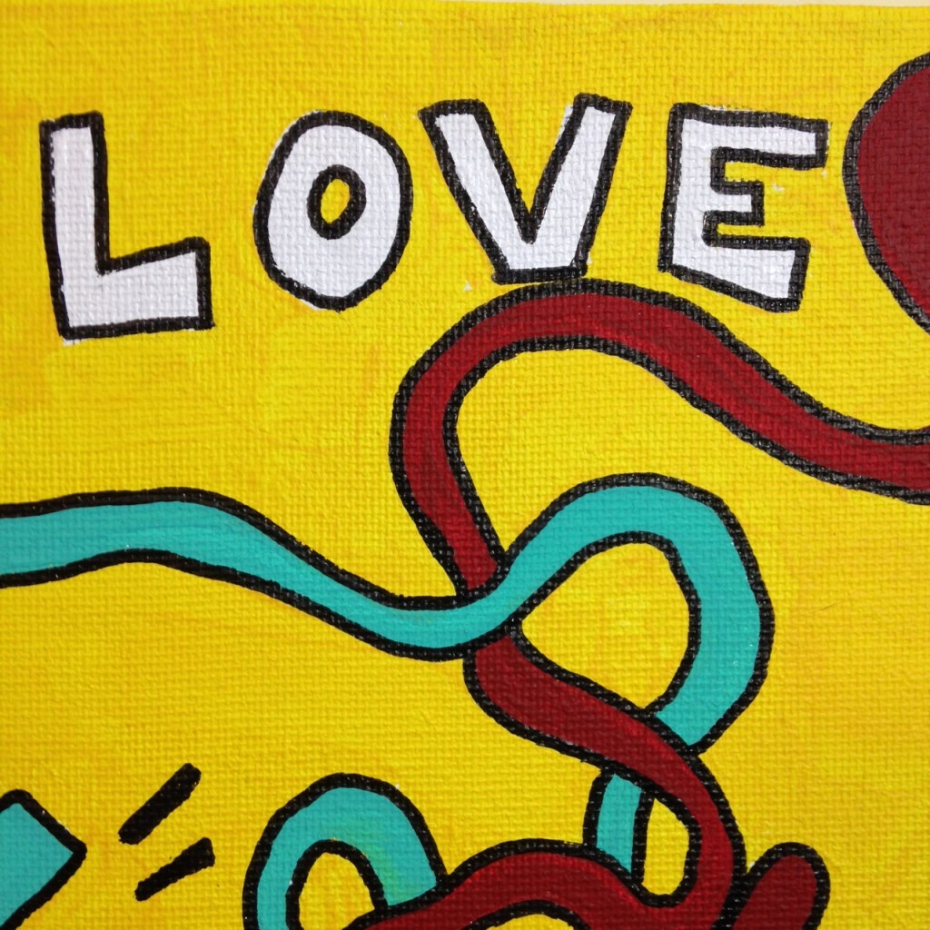 Close-Up 1 Love Hurts (Sometimes)- Tribute to Keith Haring Linda Cleary 2014 Acrylic on Canvas