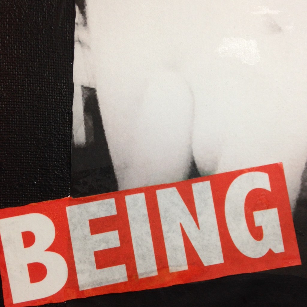 Close-Up 3 Be Okay with not Being Okay- Tribute to Barbara Kruger Linda Cleary 2014 Paper, Ink, Glue, Acrylic on Canvas