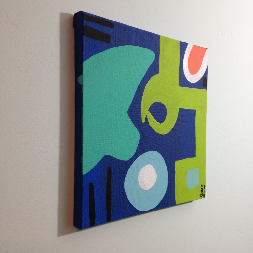 Side- VIew Different Blues, Lime, Orange, Black and White- Tribute to Patrick Heron Linda Cleary 2014 Acrylic on Canvas