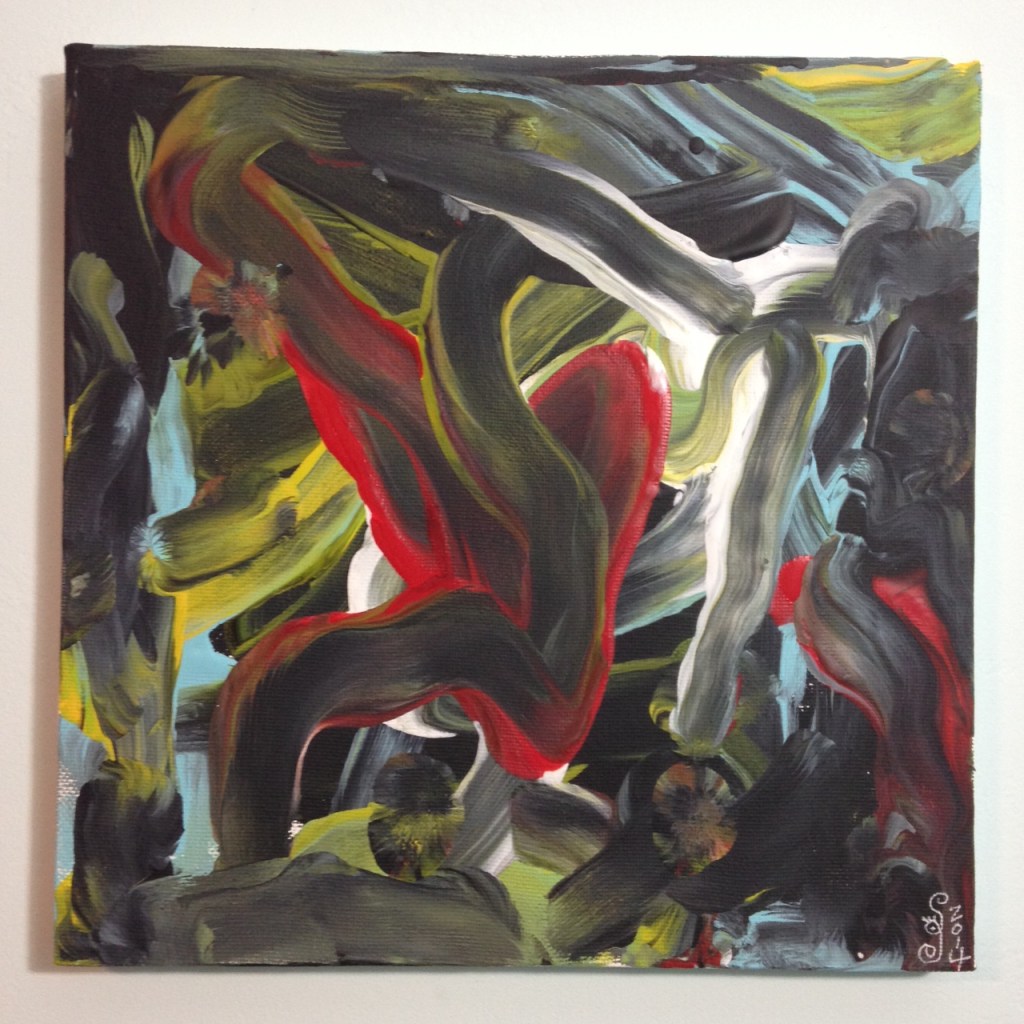 Akai Hi- Tribute to Kazuo Shiraga Linda Cleary 2014 Acrylic on Canvas (painted with feet)