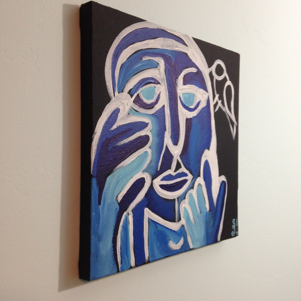 Side-View Visage et Oiseaux- Tribute to Gerard Sendrey Linda Cleary 2014 Acrylic on Canvas